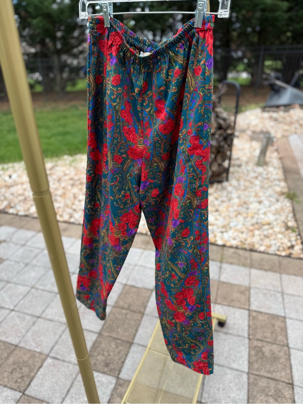 Victoria's Secret Red Floral Joggers on Teal Base